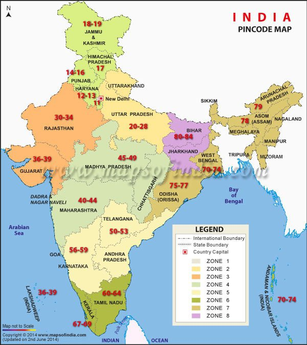 map of post caodes in India