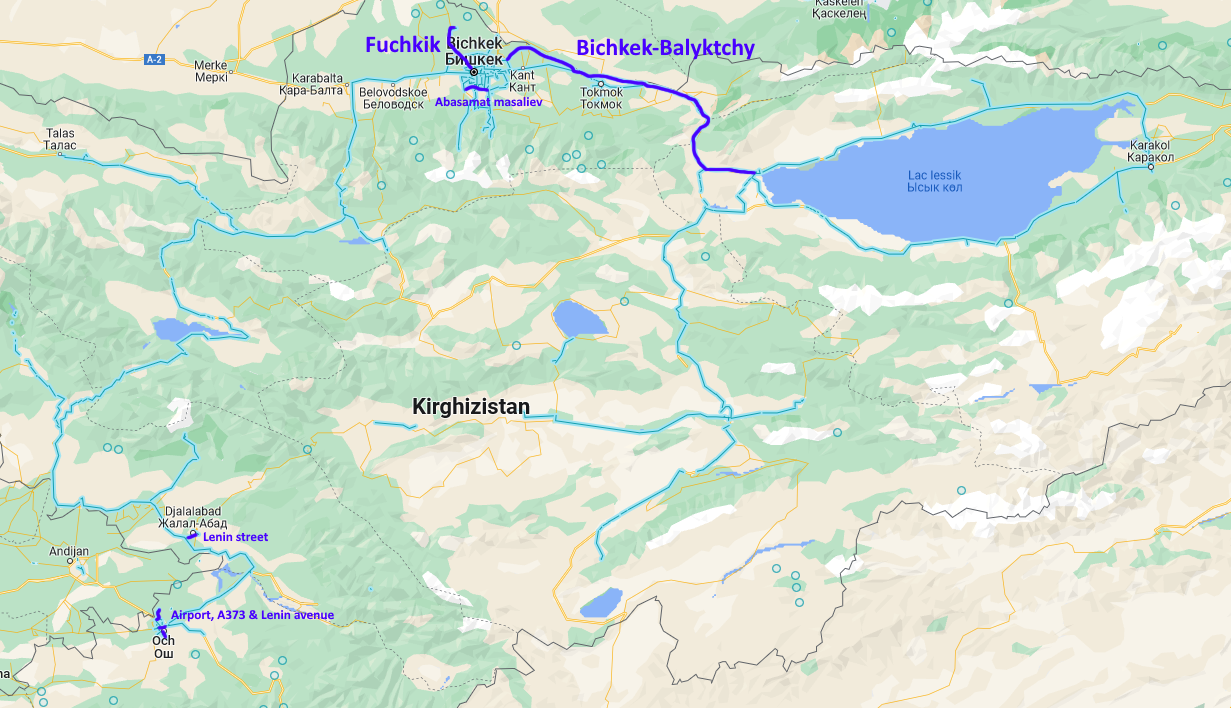 map of double carriageways in Kyrgyzstan