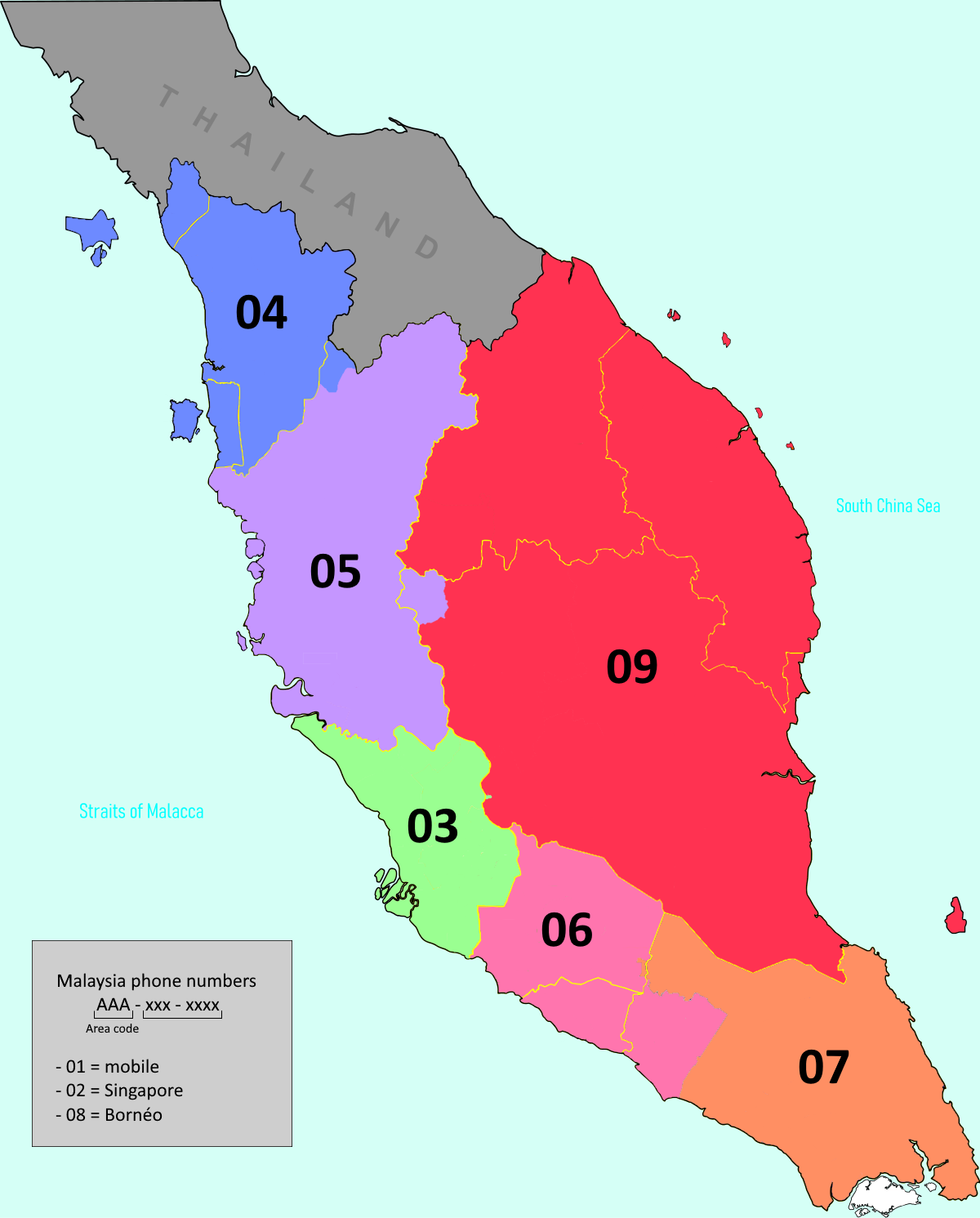 area codes in Malaysia