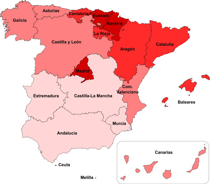 carte des région d'Espagne