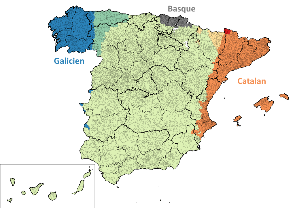 carte des langues régionales en Espagne