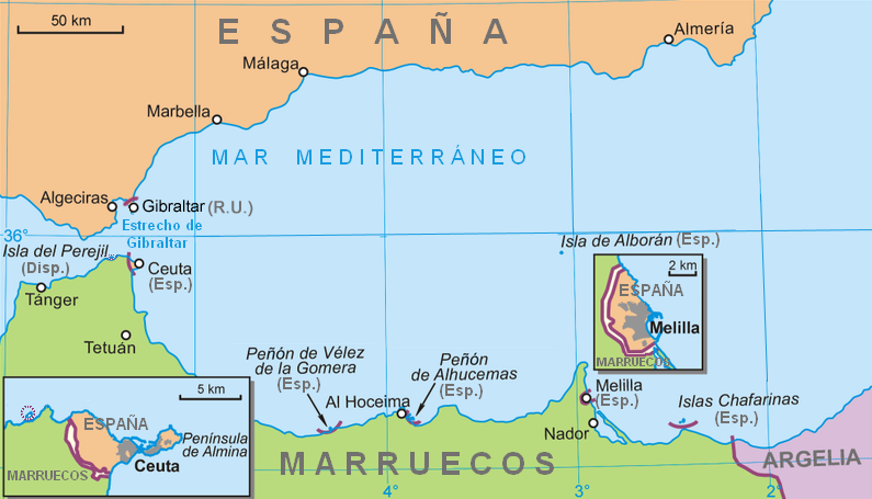 map of the spanish enclaves in Morocco